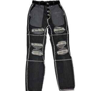Maniere De Voir Distressed Jeans Ripped Patchwork Chrime Black Denim Pants Sz‎ 6